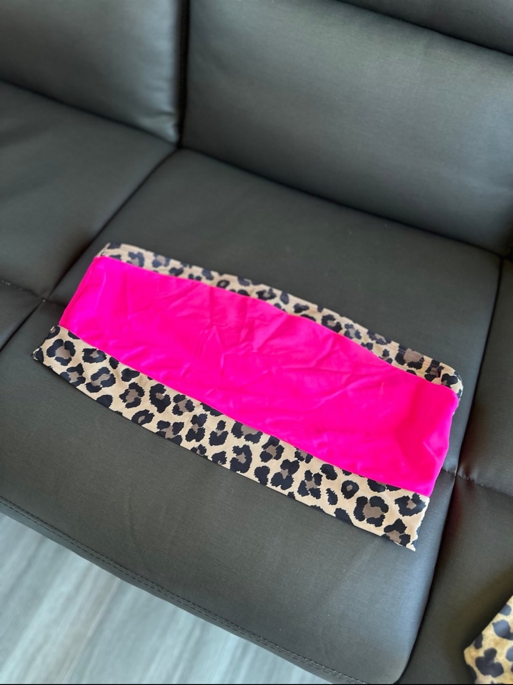 Pink Lily Hot Pink Bandeau with Leopard Trim
